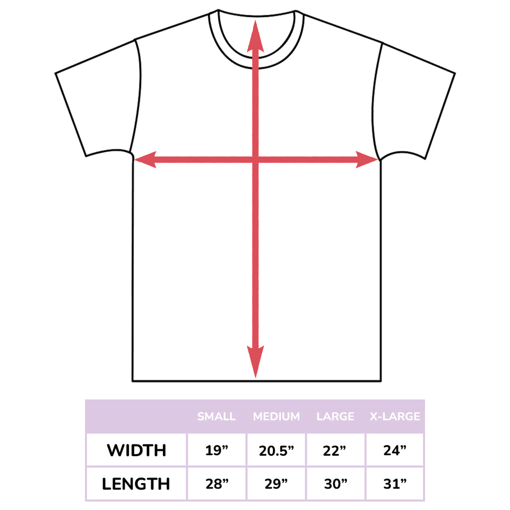 Hello Sushi T-Shirt Size Chart